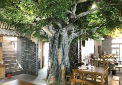 南京浦口区卢大鲜餐厅仿真树、塑石景观造景